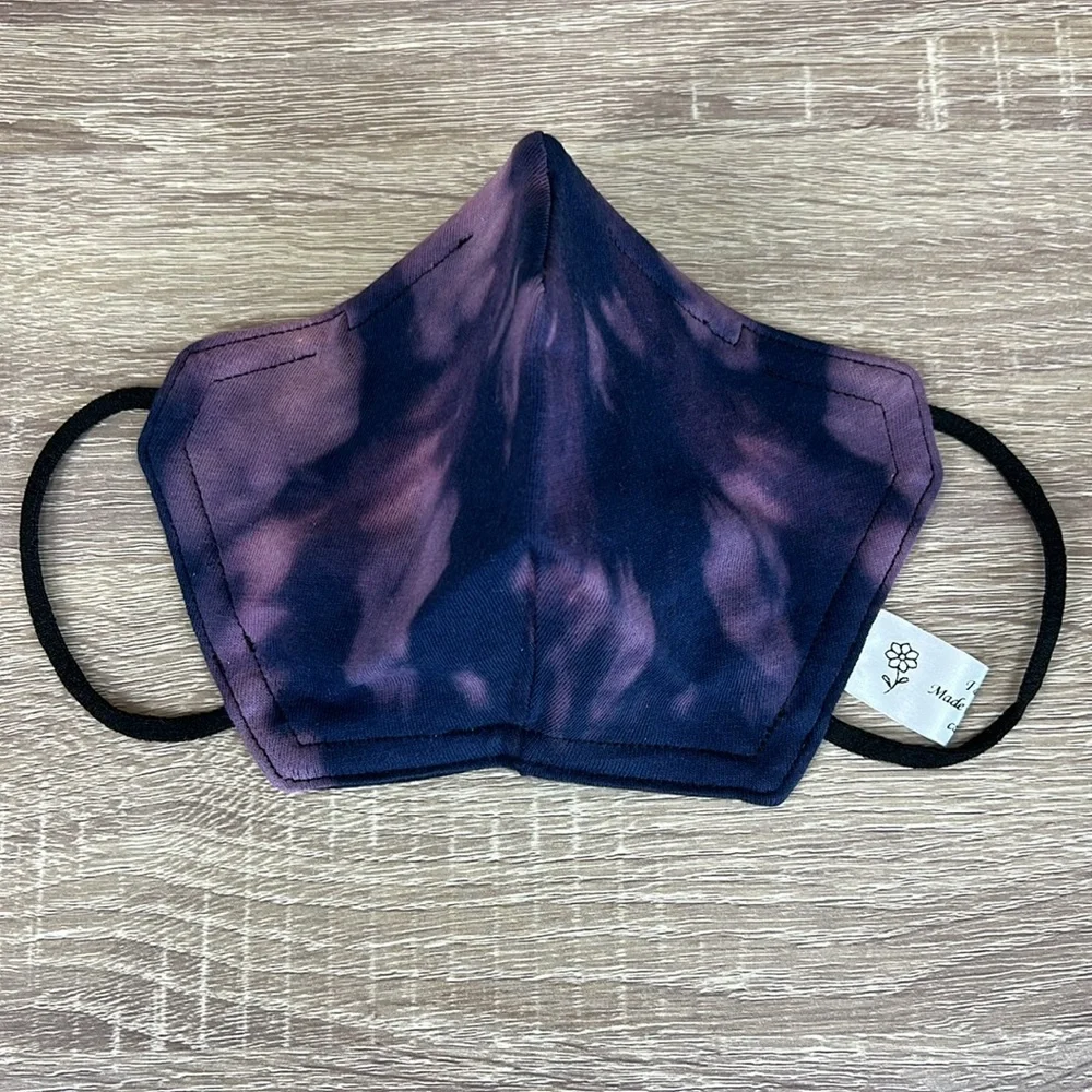 Purple bleach dyed custom 3 layer reversible face mask